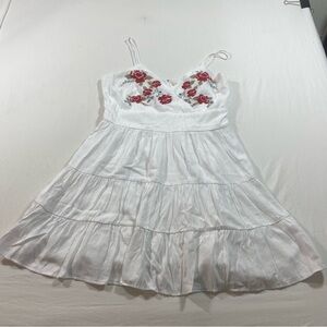Miami  embroidered Dress Mini Women’s X-Large White red roses sleeveless lined